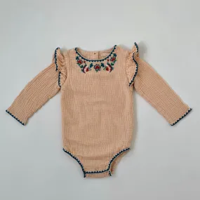 Louise Misha Peach Embroidered Romper: 24 Months