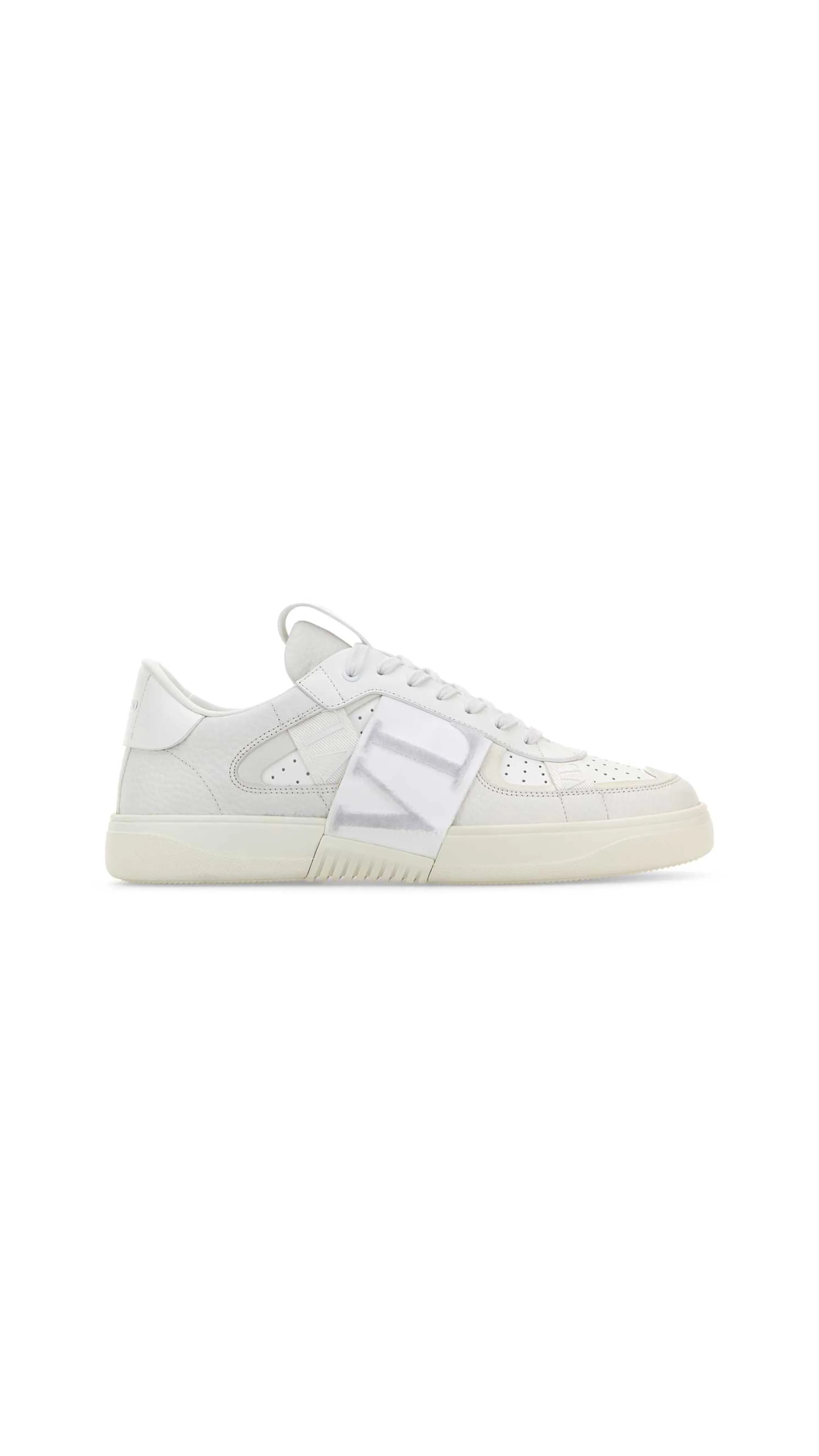 Low-top Calfskin VL7N Sneaker with Bands - White