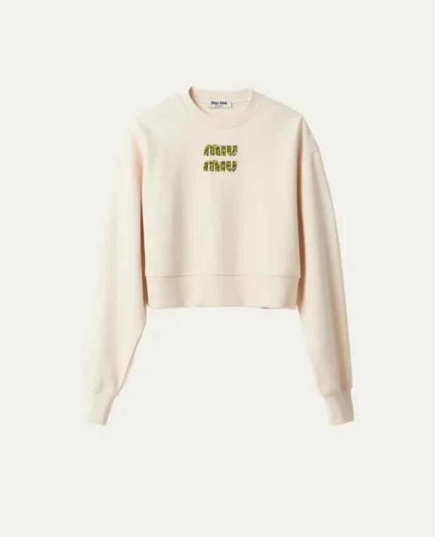 MiuMiu  |Street Style U-Neck Long Sleeves Plain Cotton Logo