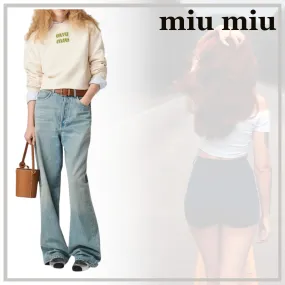 MiuMiu  |Street Style U-Neck Long Sleeves Plain Cotton Logo