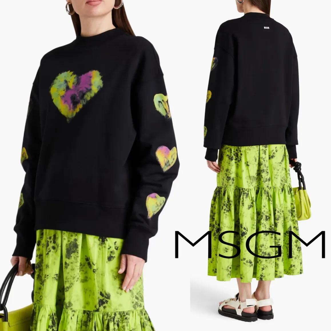 MSGM  |Heart Sweat Long Sleeves Cotton Oversized Puff Sleeves