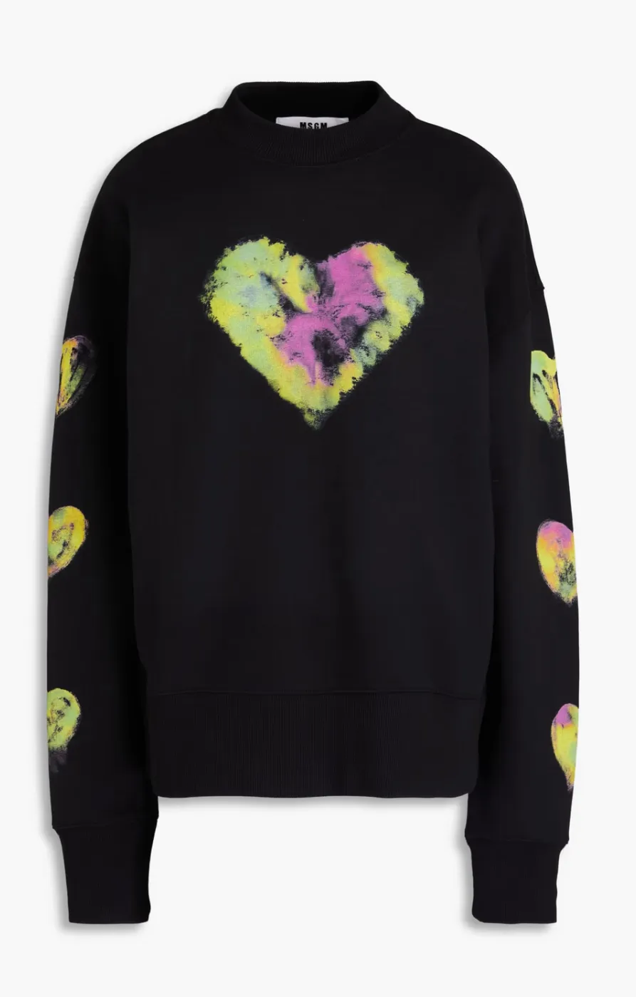 MSGM  |Heart Sweat Long Sleeves Cotton Oversized Puff Sleeves