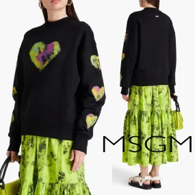 MSGM  |Heart Sweat Long Sleeves Cotton Oversized Puff Sleeves