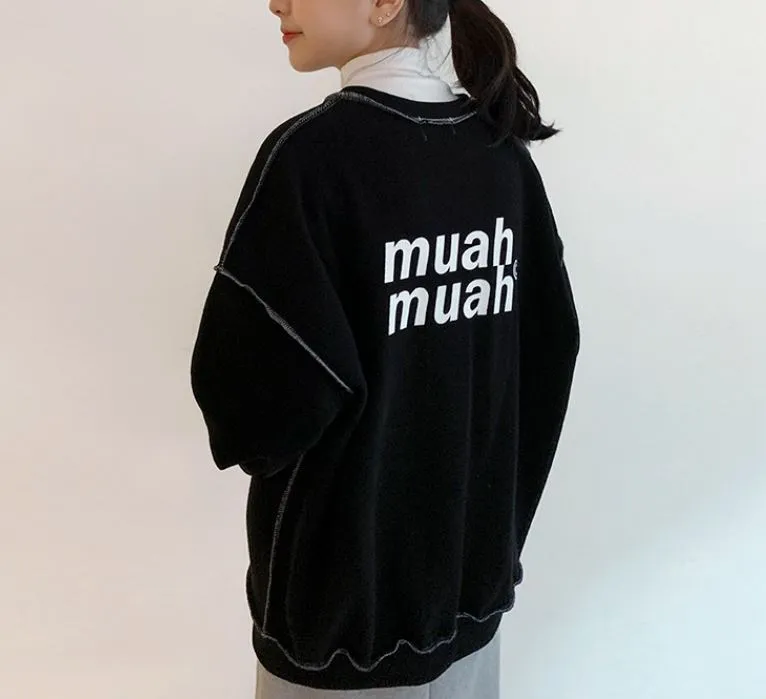 muahmuah  |Street Style Long Sleeves Plain Cotton Oversized Logo