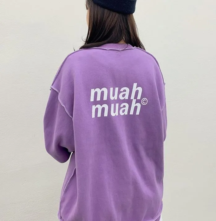 muahmuah  |Street Style Long Sleeves Plain Cotton Oversized Logo