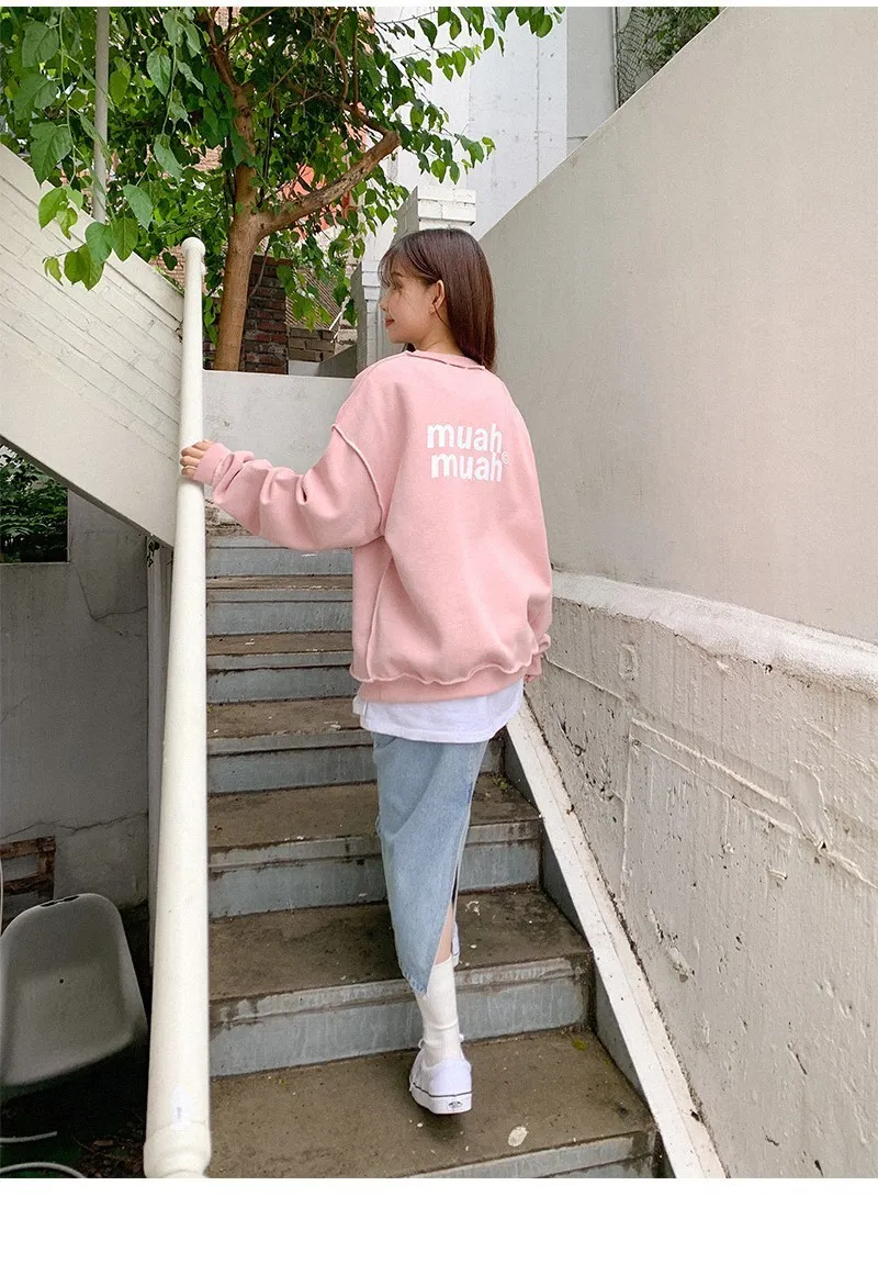 muahmuah  |Street Style Long Sleeves Plain Cotton Oversized Logo