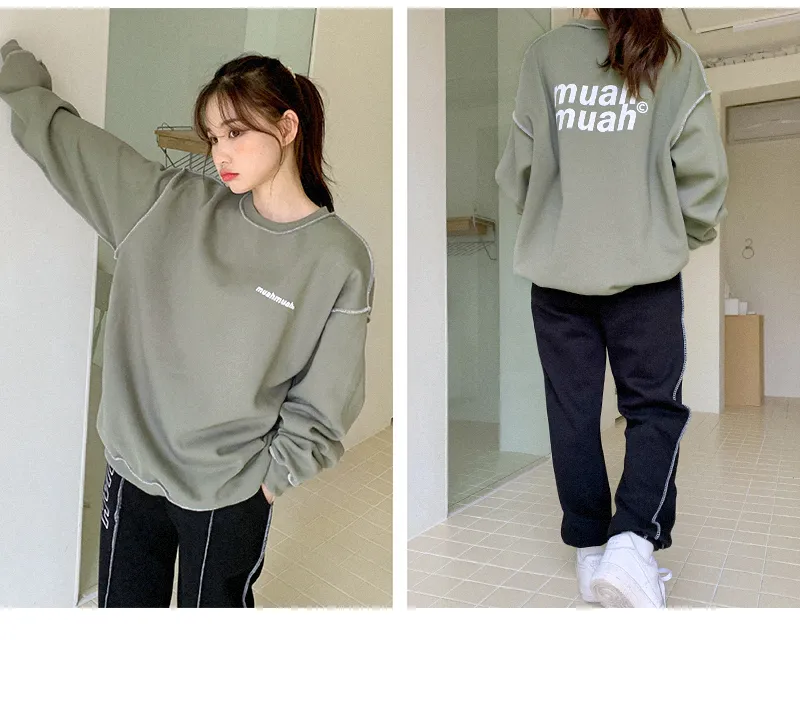 muahmuah  |Street Style Long Sleeves Plain Cotton Oversized Logo