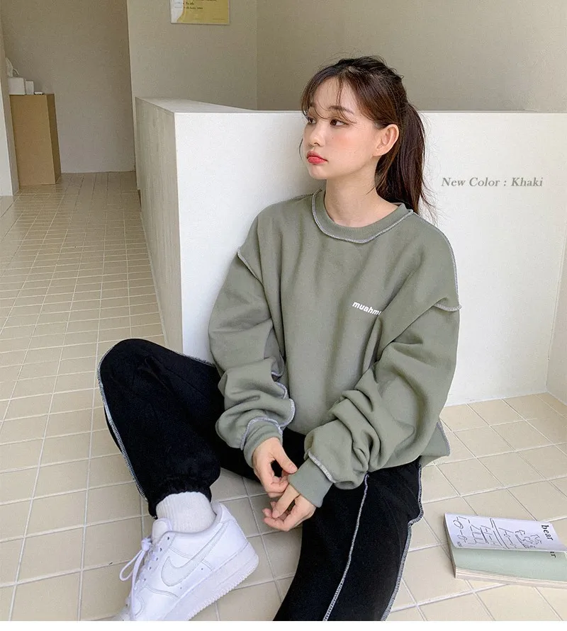 muahmuah  |Street Style Long Sleeves Plain Cotton Oversized Logo