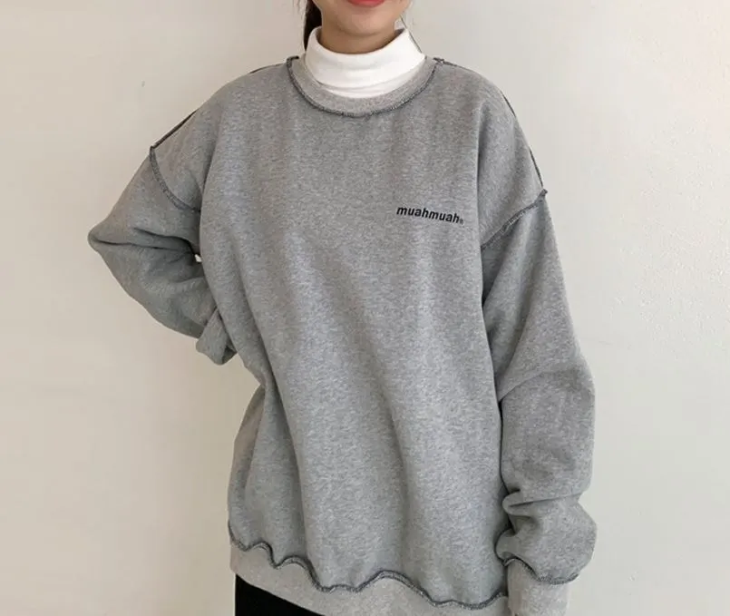 muahmuah  |Street Style Long Sleeves Plain Cotton Oversized Logo