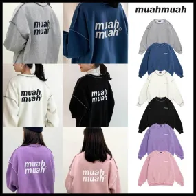 muahmuah  |Street Style Long Sleeves Plain Cotton Oversized Logo