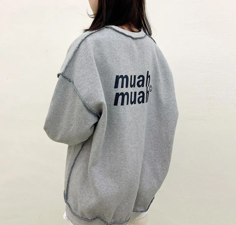 muahmuah  |Street Style Long Sleeves Plain Cotton Oversized Logo