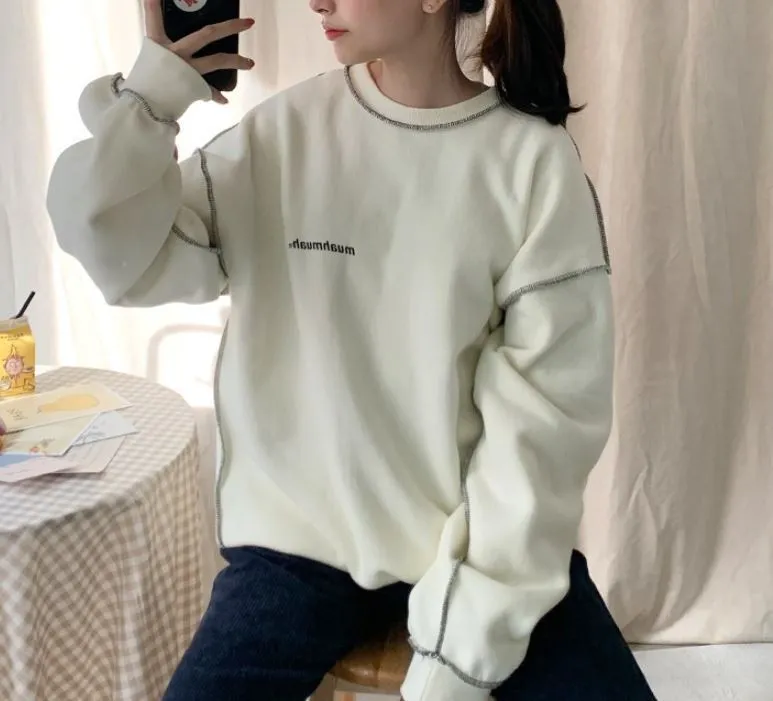 muahmuah  |Street Style Long Sleeves Plain Cotton Oversized Logo