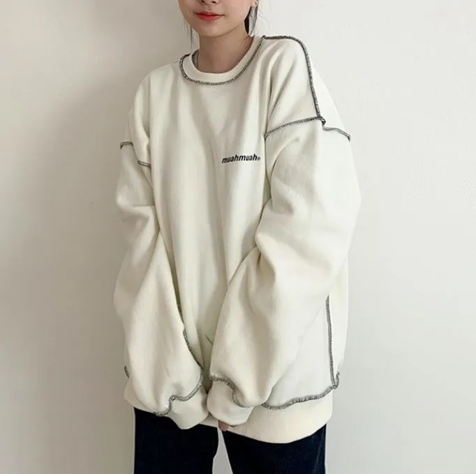 muahmuah  |Street Style Long Sleeves Plain Cotton Oversized Logo