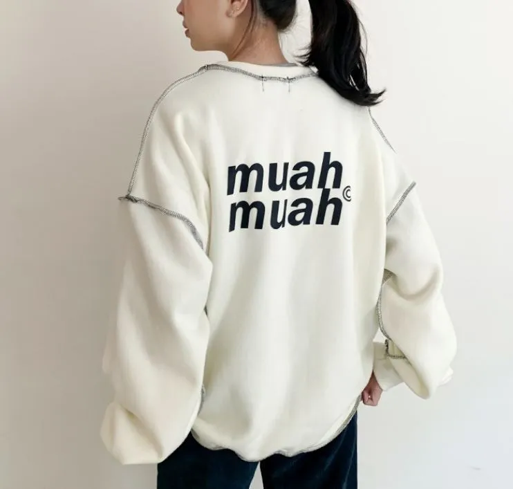 muahmuah  |Street Style Long Sleeves Plain Cotton Oversized Logo