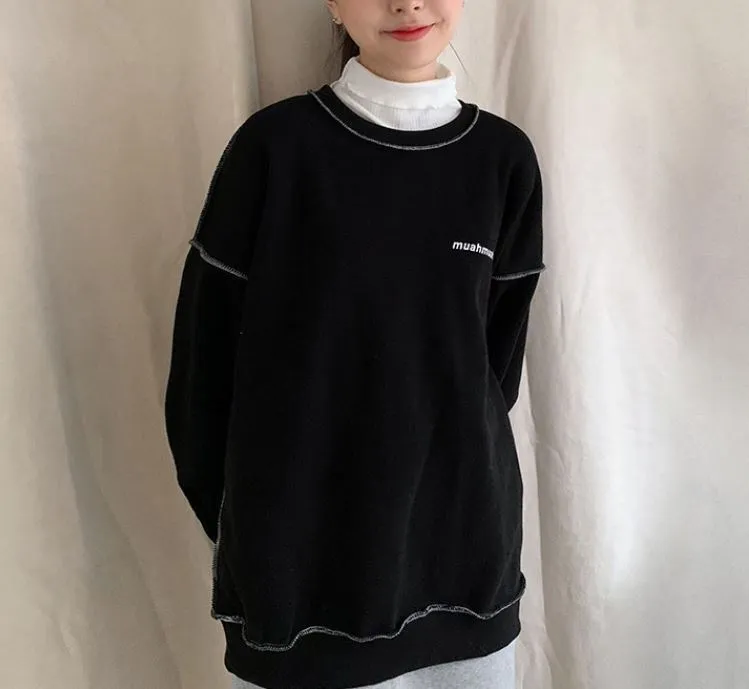 muahmuah  |Street Style Long Sleeves Plain Cotton Oversized Logo