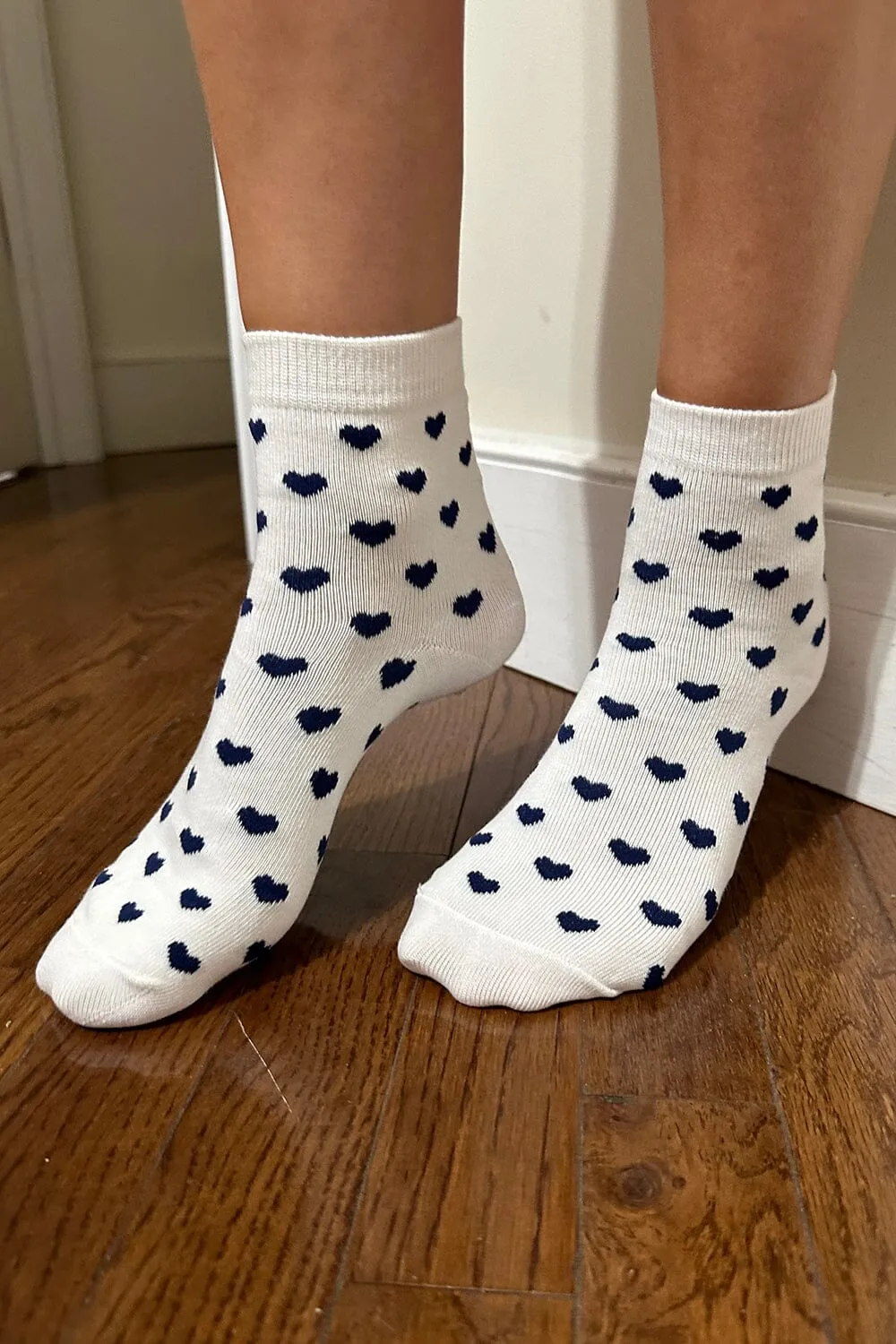 Navy Heart Long Socks