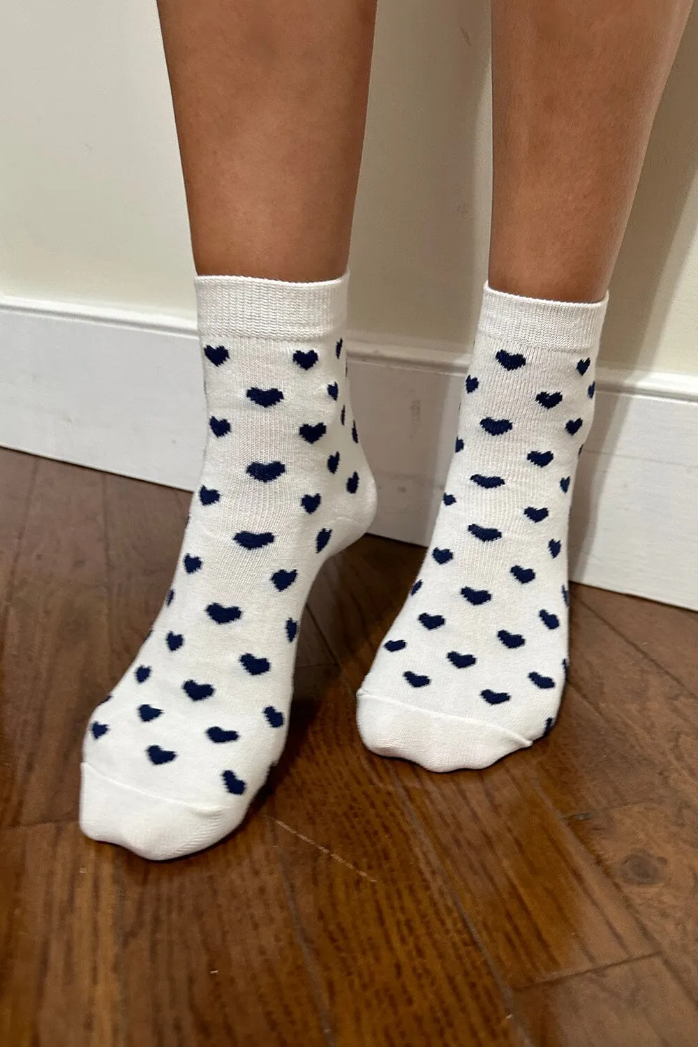 Navy Heart Long Socks