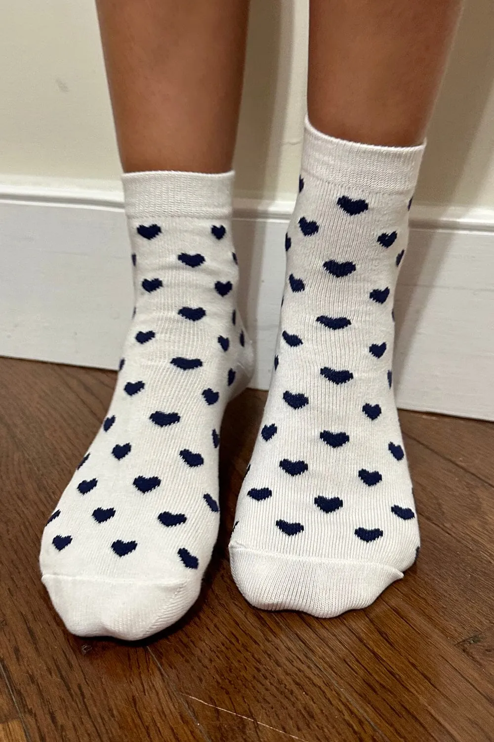 Navy Heart Long Socks