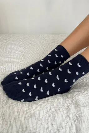 Navy White Heart Socks