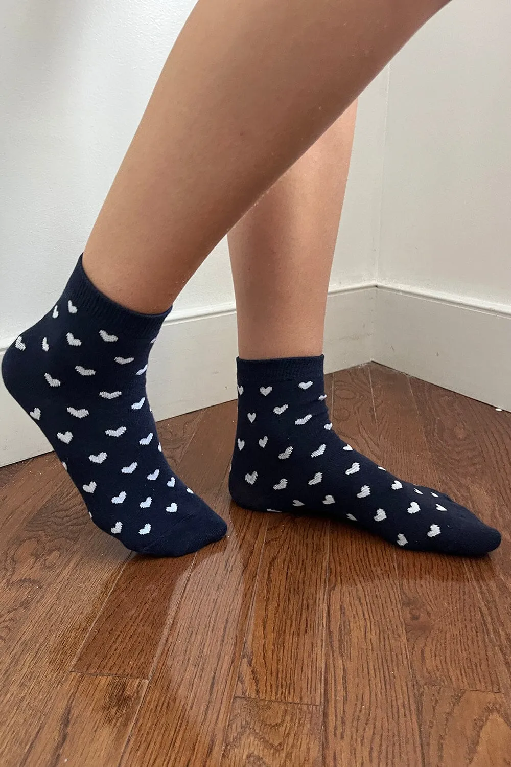 Navy White Heart Socks