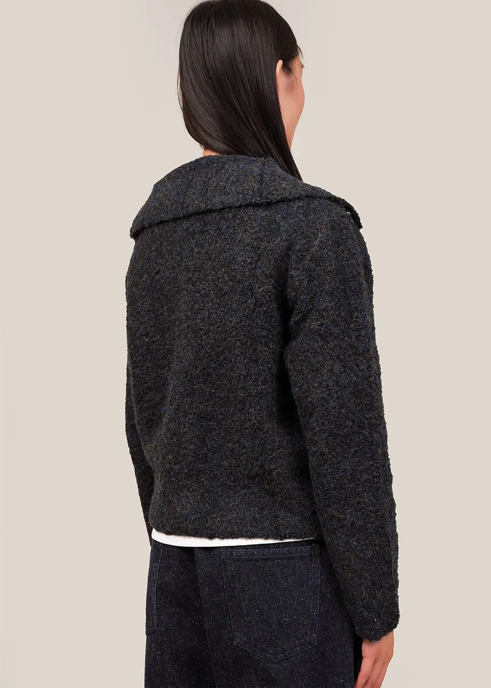 Navy/Olive Spread Collar Boucle Cardigan