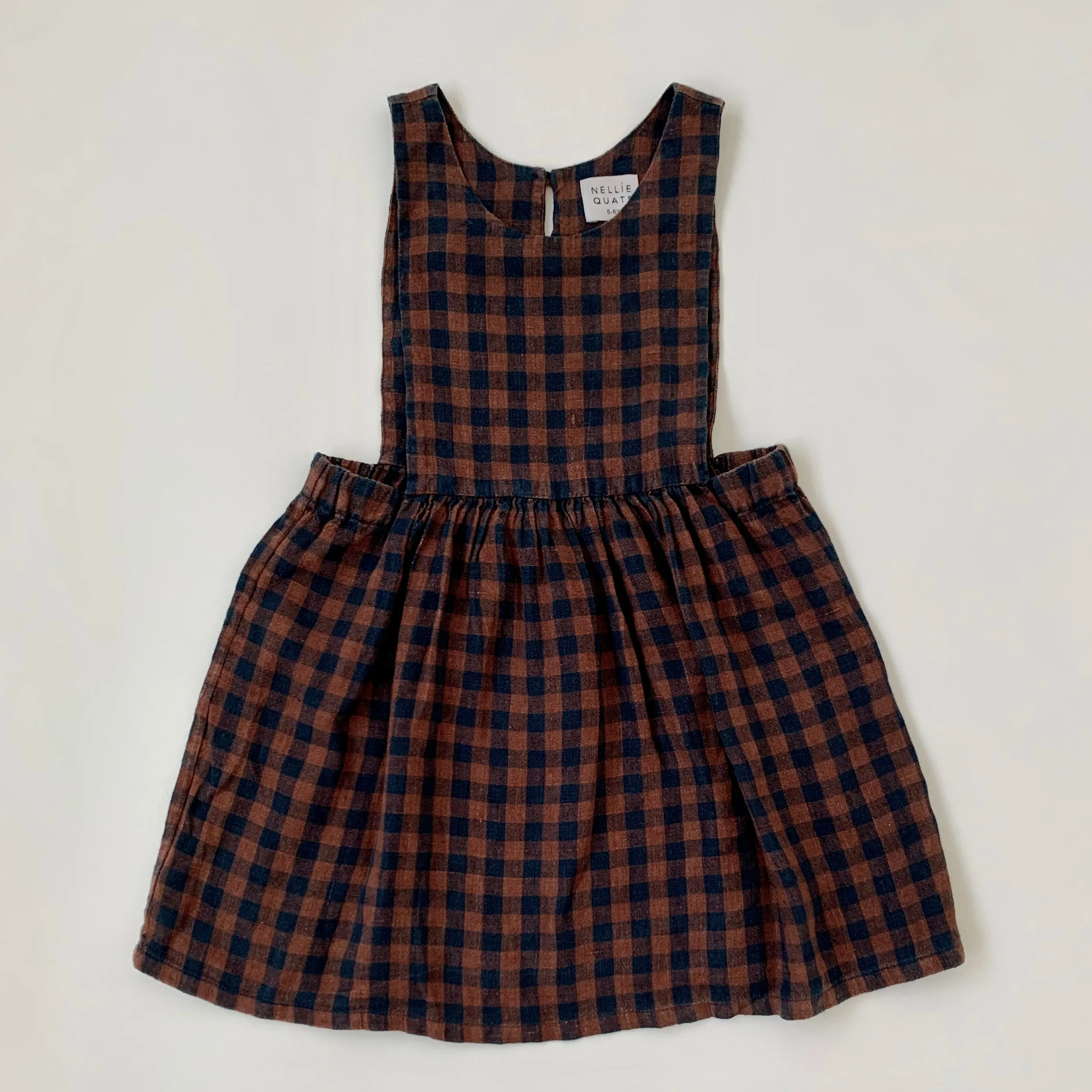 Nellie Quats Navy & Rust Linen Pinafore Dress: 7-8 Years