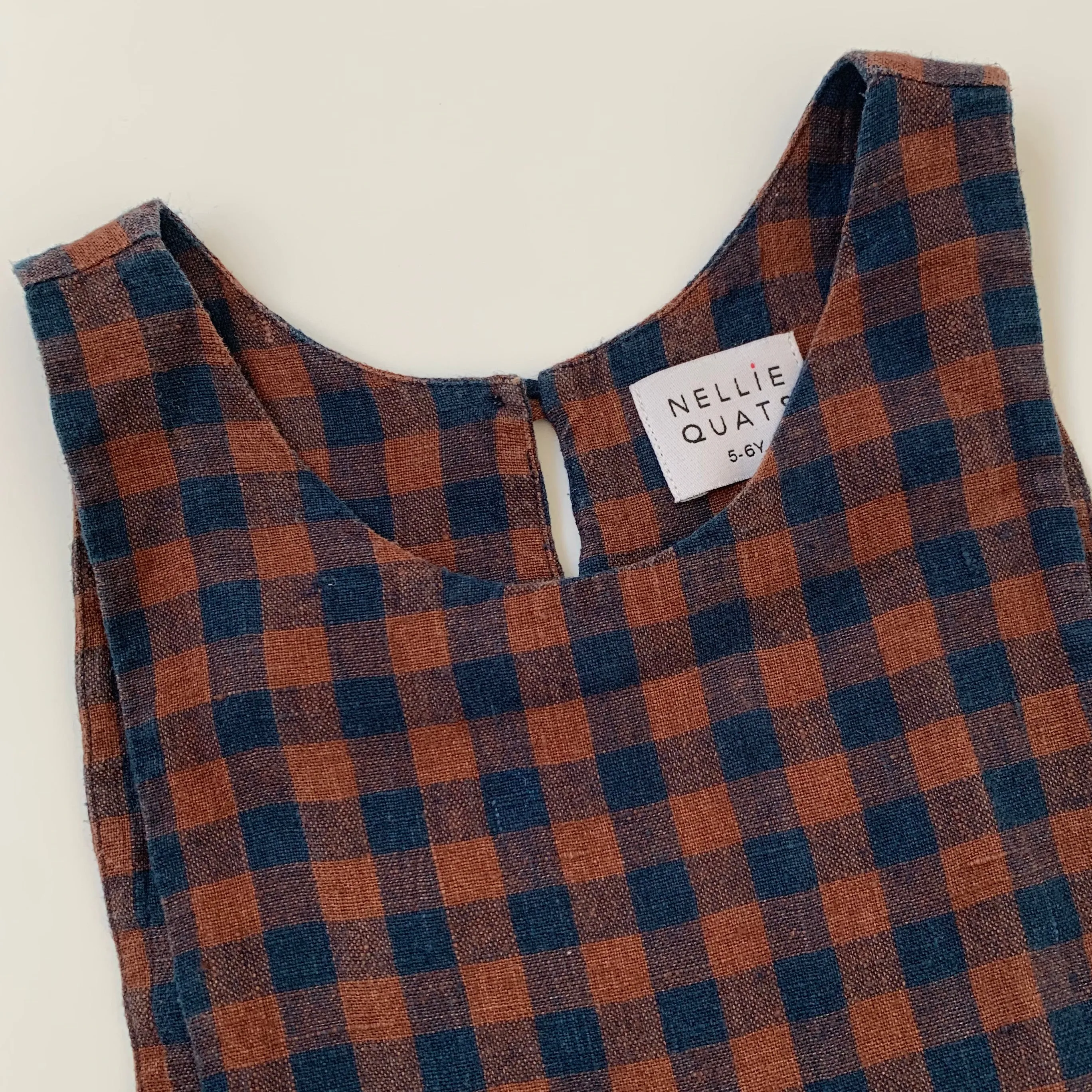 Nellie Quats Navy & Rust Linen Pinafore Dress: 7-8 Years