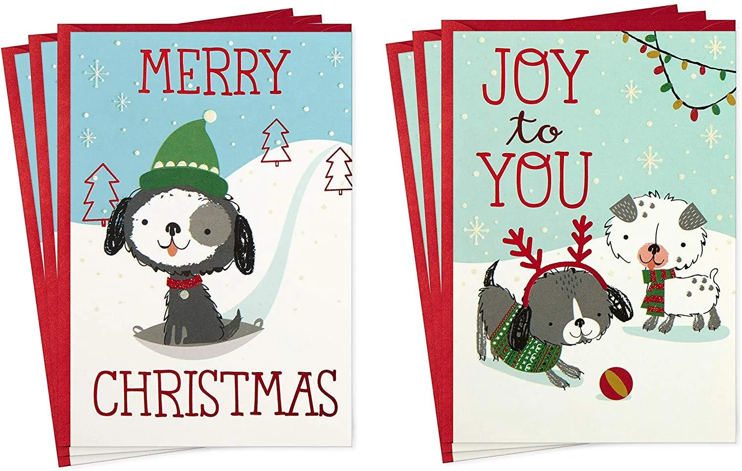 New Beautiful  Assortment Snow Dogs Christmas Cards