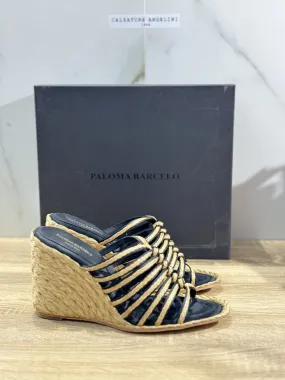 Paloma BARCELO’ Sandalo Donna Calie Pelle Raffia Nero Beige Luxury 37