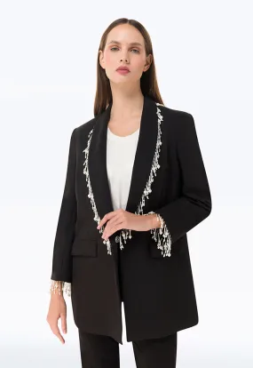 Pearl Embellished Blazer With Flap Pockets