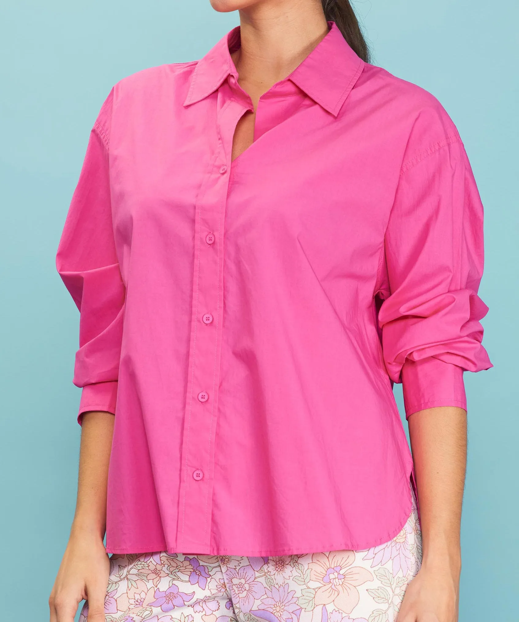 Poplin Button Down Shirt - Flamingo