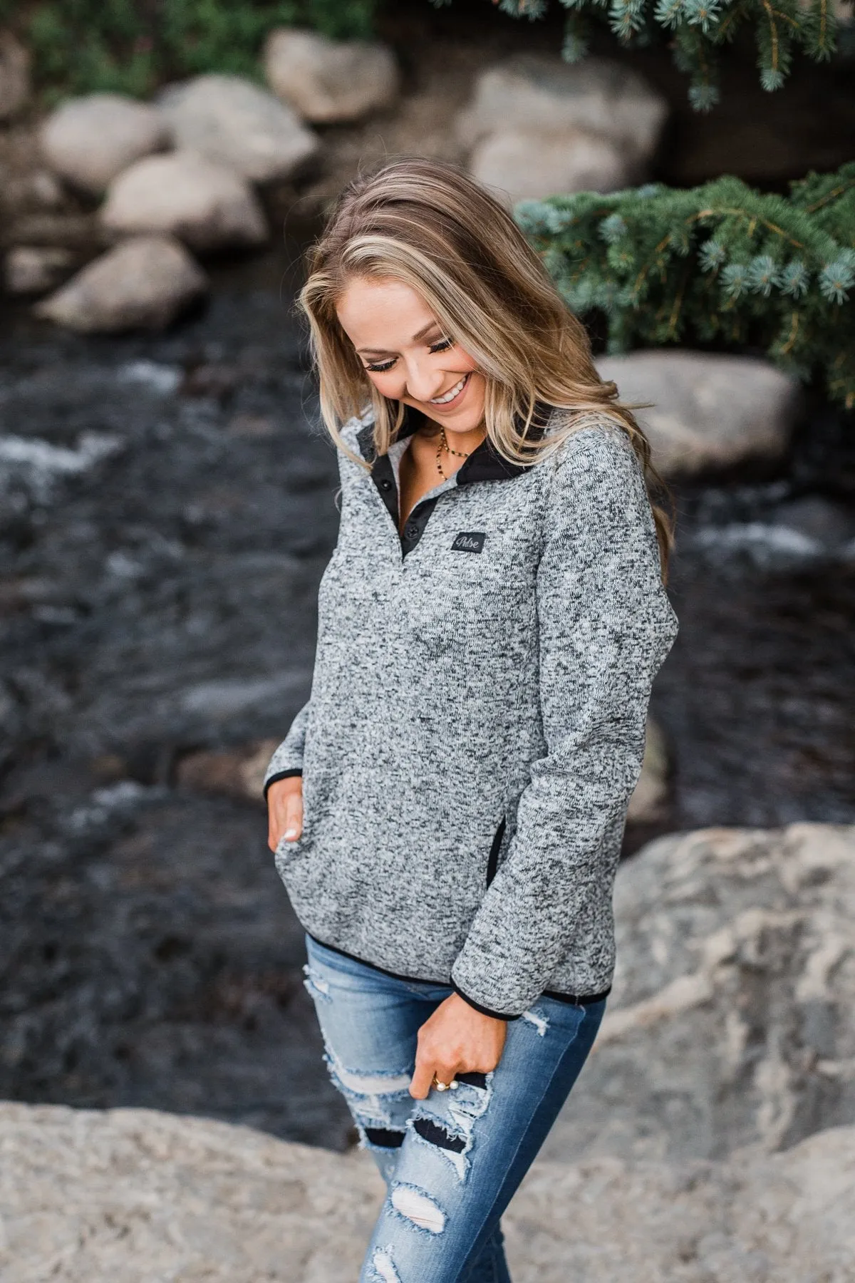 Pulse Exclusive Quarter Button Pullover- Heather Grey