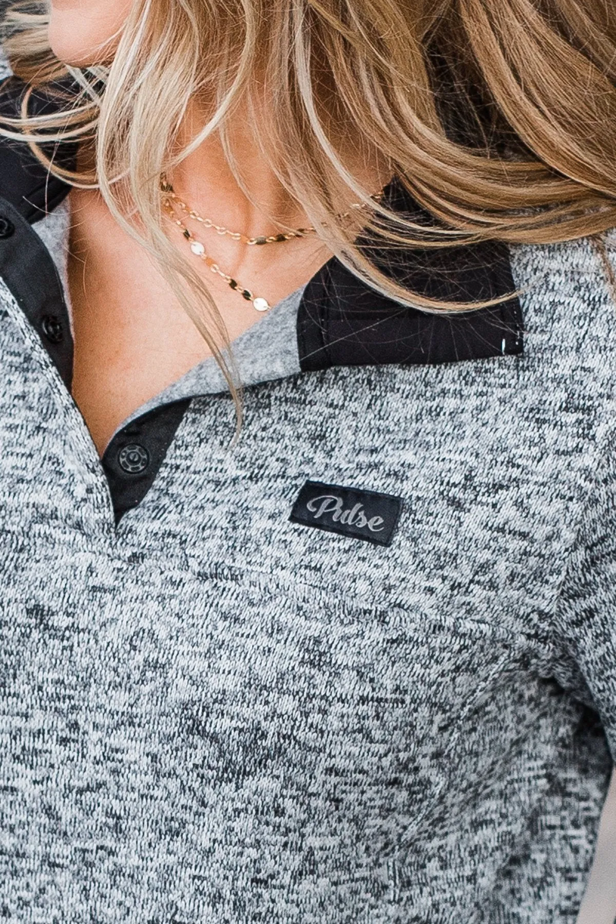 Pulse Exclusive Quarter Button Pullover- Heather Grey