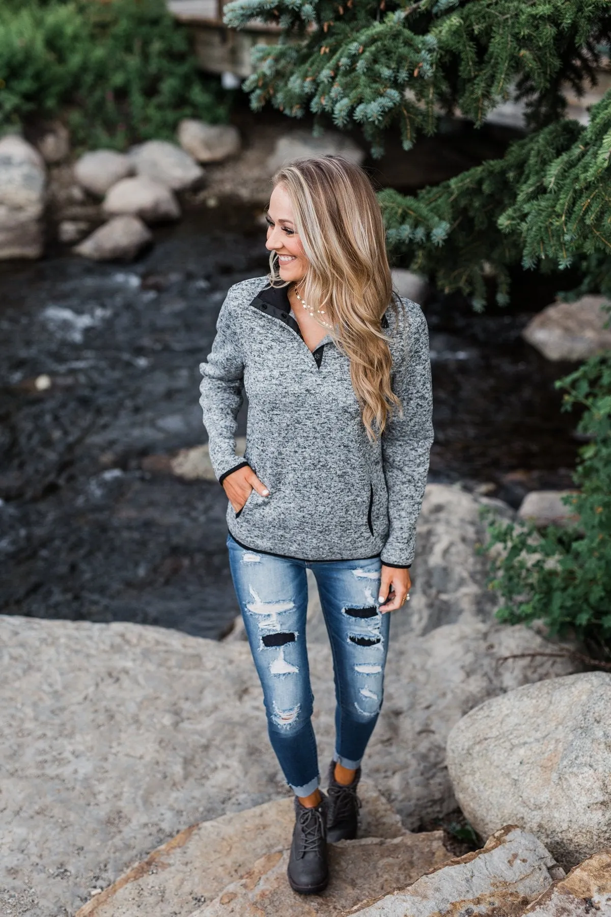 Pulse Exclusive Quarter Button Pullover- Heather Grey