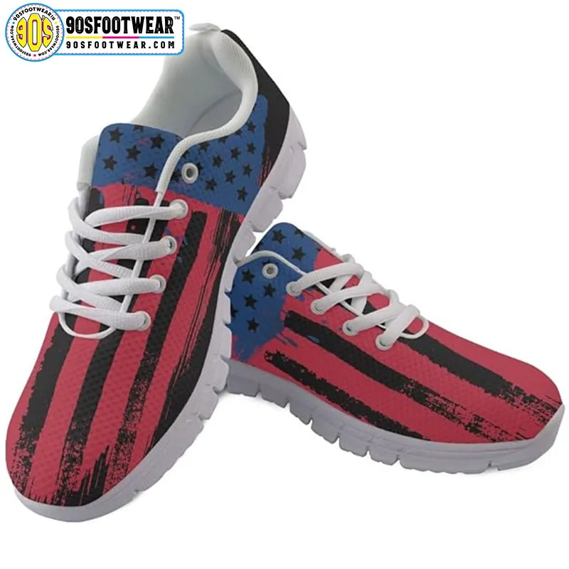 Red Blue American Flag Fitness Sneakers – USA Flag Stars & Stripes Running Shoes for 4th of July