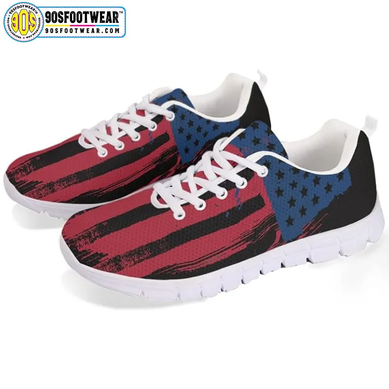 Red Blue American Flag Fitness Sneakers – USA Flag Stars & Stripes Running Shoes for 4th of July