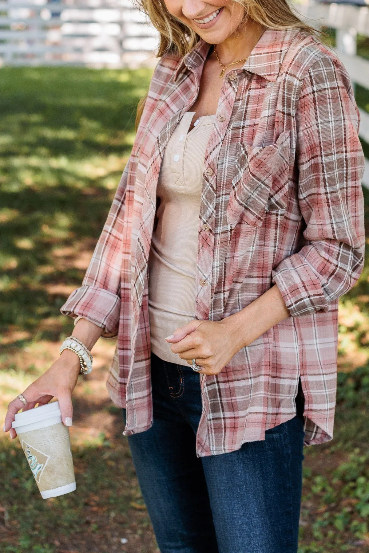 Right Place, Right Time Flannel Button Up Top- Auburn