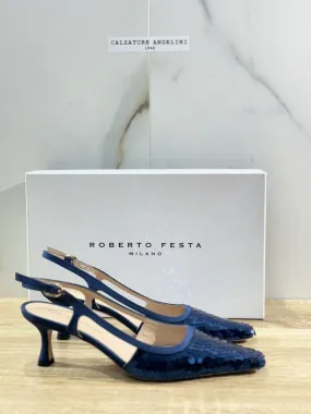 Roberto Festa Milano Scarpa Donna Siviglia Raso Navy Luxury Shoes 37