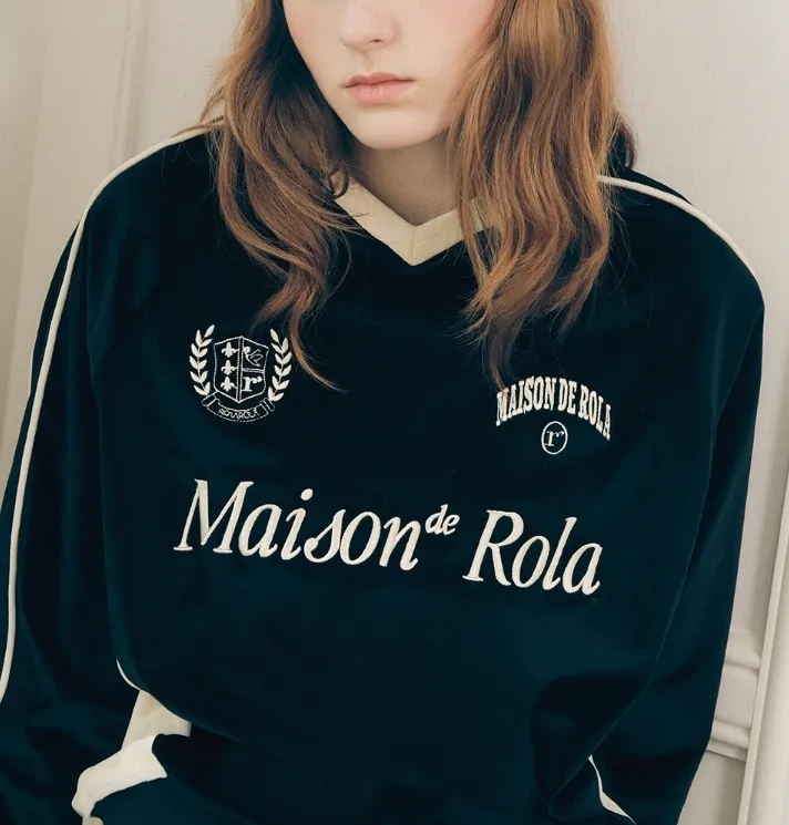 rolarola  |Street Style V-Neck Long Sleeves Plain Logo