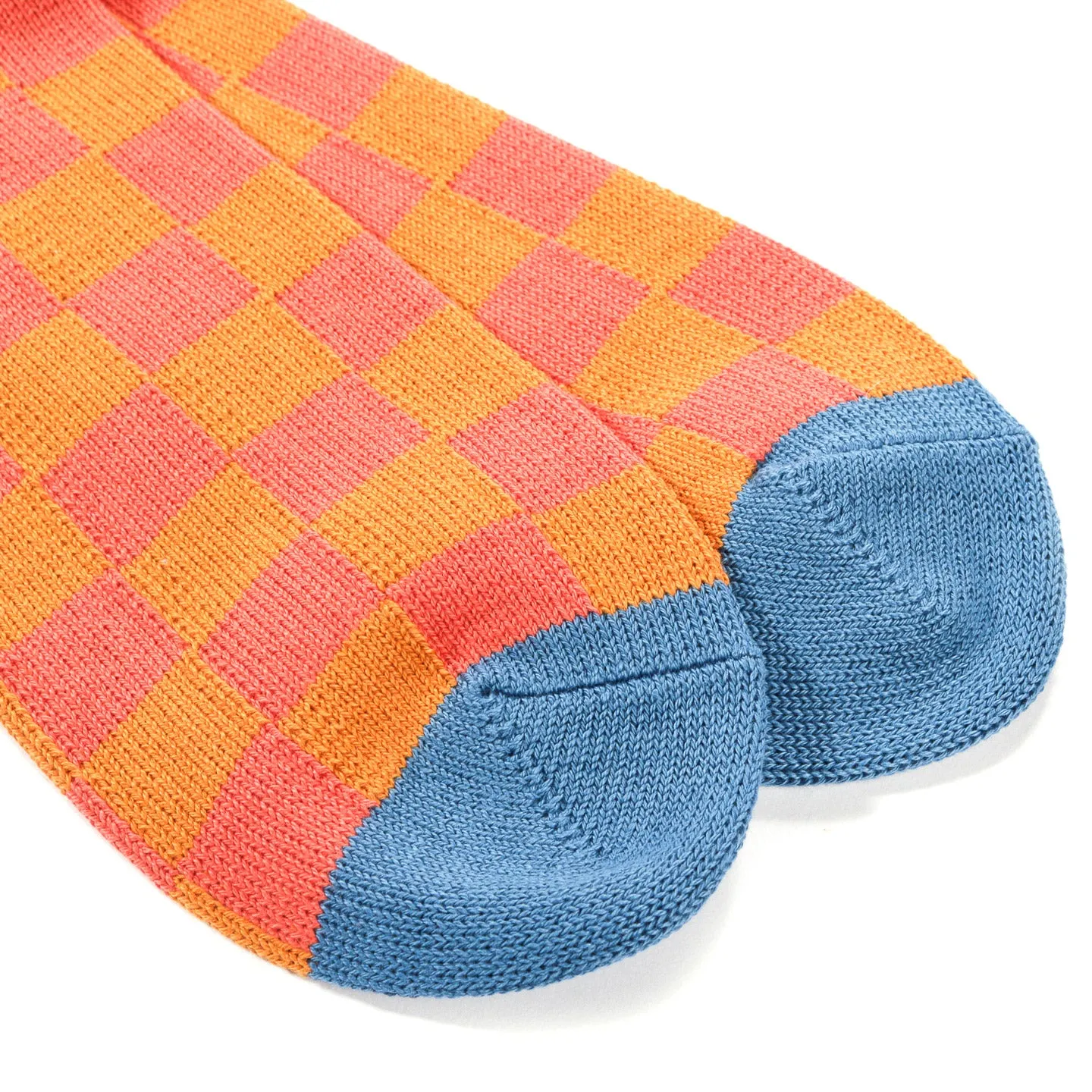 ROTOTO CHECKERBOARD SOCKS L.ORANGE / TERRACOTTA / L.BLUE