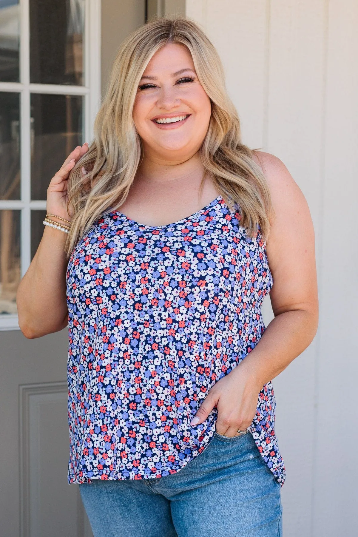 Smile With Pride Floral Tank- Royal Blue