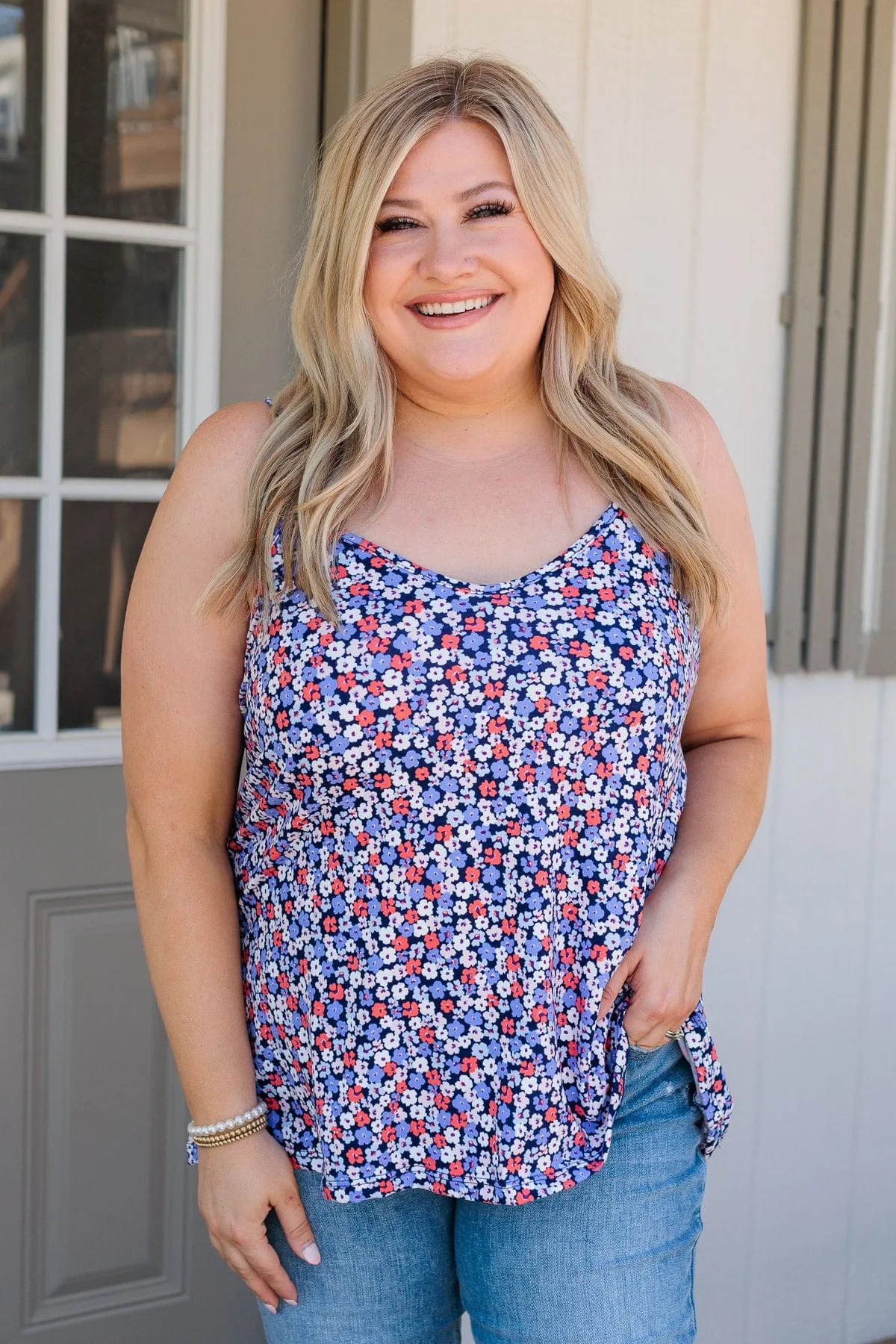 Smile With Pride Floral Tank- Royal Blue