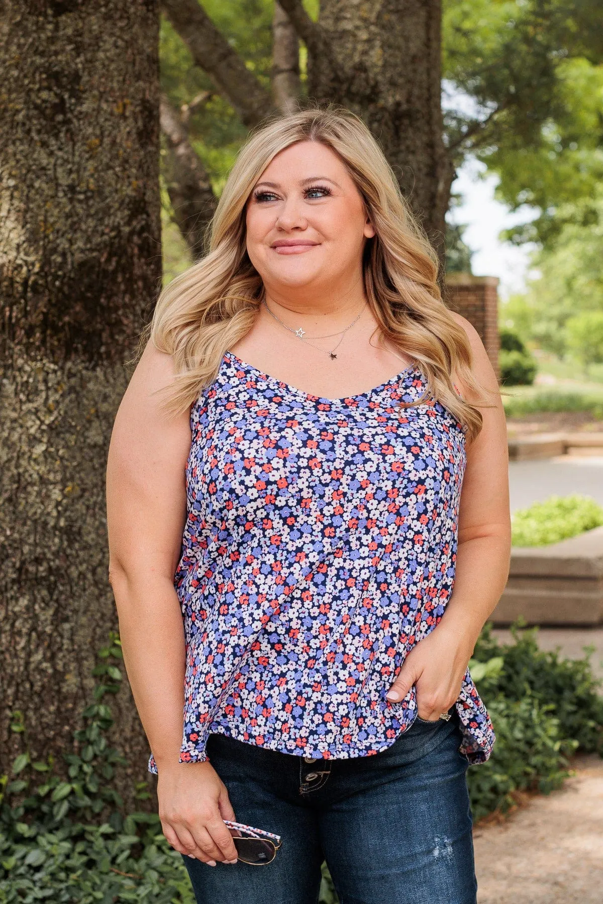 Smile With Pride Floral Tank- Royal Blue