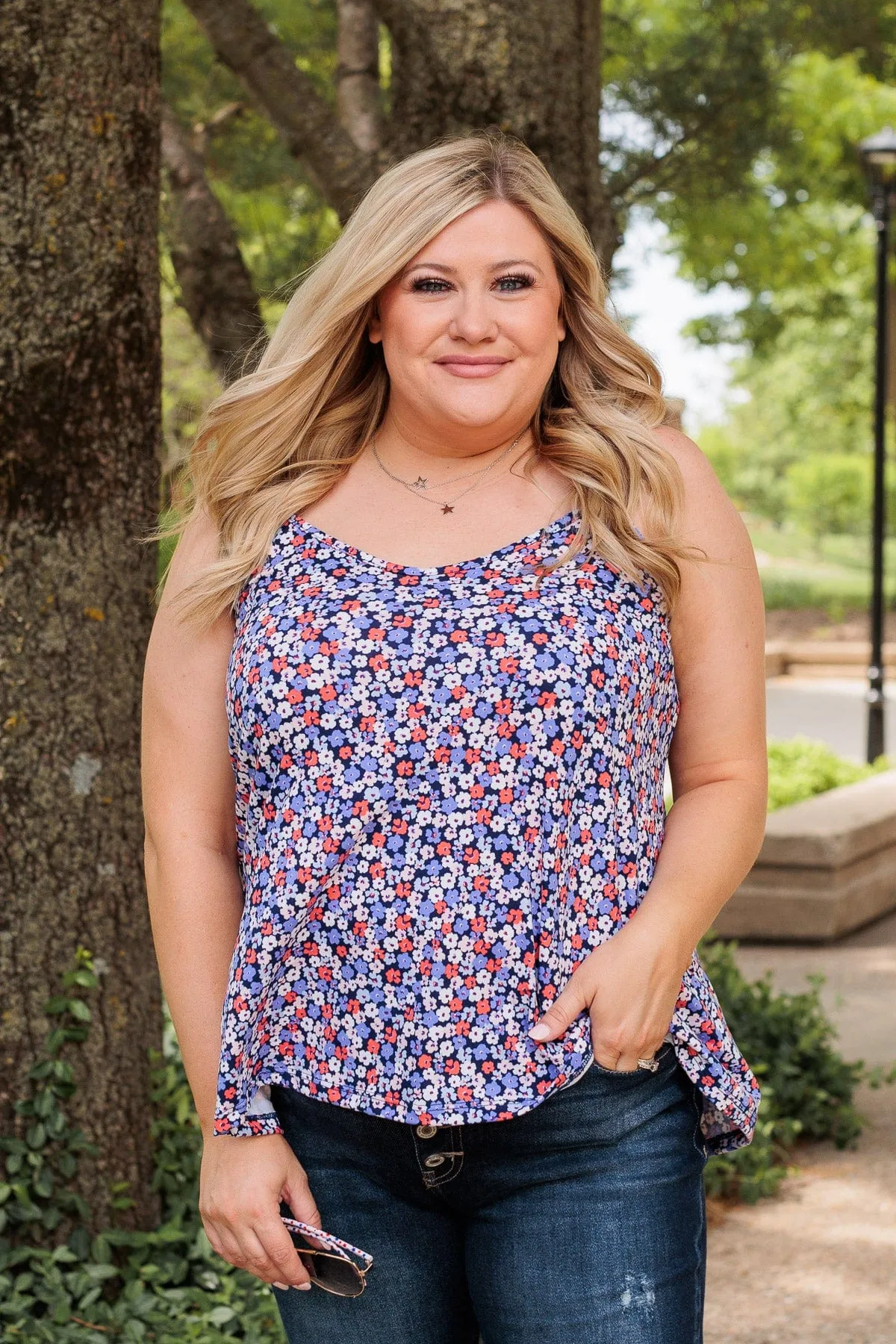 Smile With Pride Floral Tank- Royal Blue