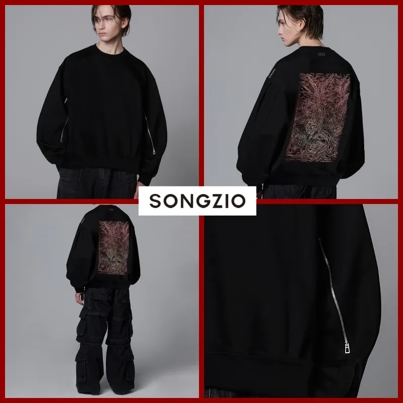 SONGZIO  |Unisex Street Style Long Sleeves Plain Cotton Oversized