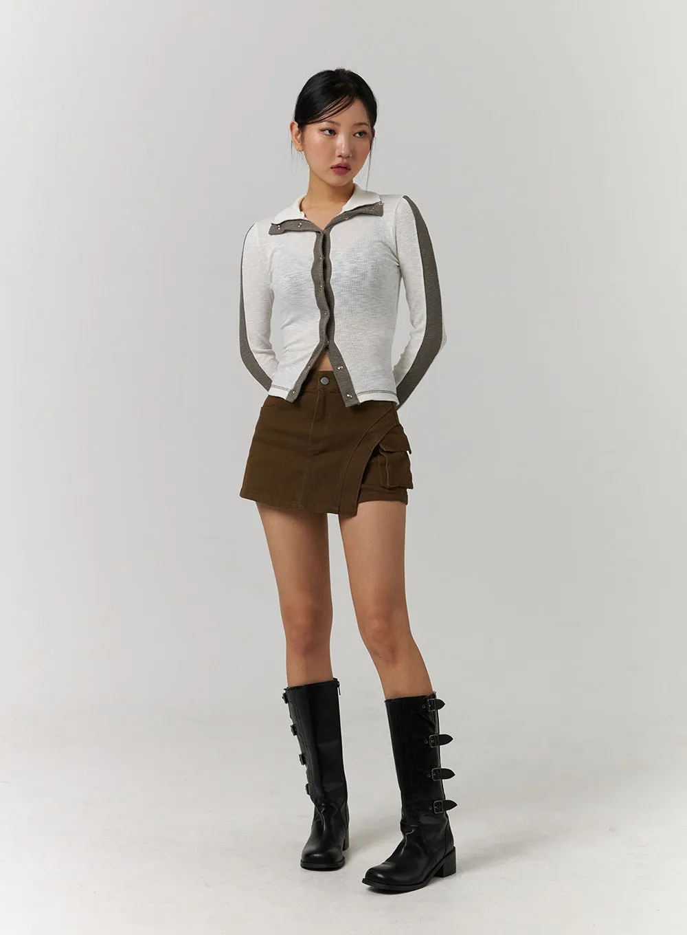 Unbalanced Solid High Waist Button Cargo Mini Skirt CD329