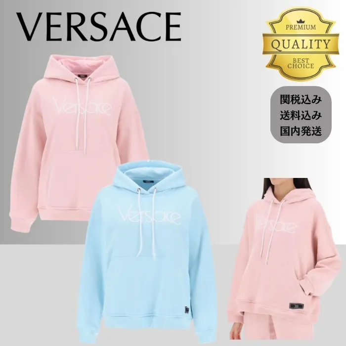 VERSACE  |Street Style Long Sleeves Plain Cotton Oversized Logo