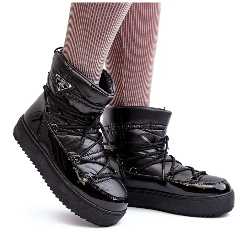 Women's Platform Snow Boots With Lacing Black Fleure