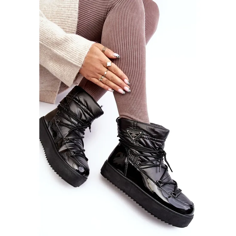 Women's Platform Snow Boots With Lacing Black Fleure