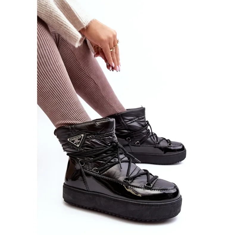 Women's Platform Snow Boots With Lacing Black Fleure